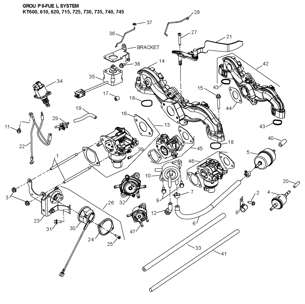 Kt740-3100 Fuel System Diagram and Parts List for KT740-3100  Cub Cadet Lawn Tractor